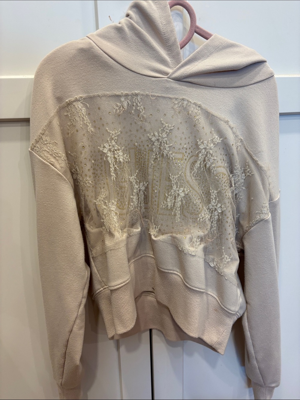 Guess Cream Embellished Hoodie